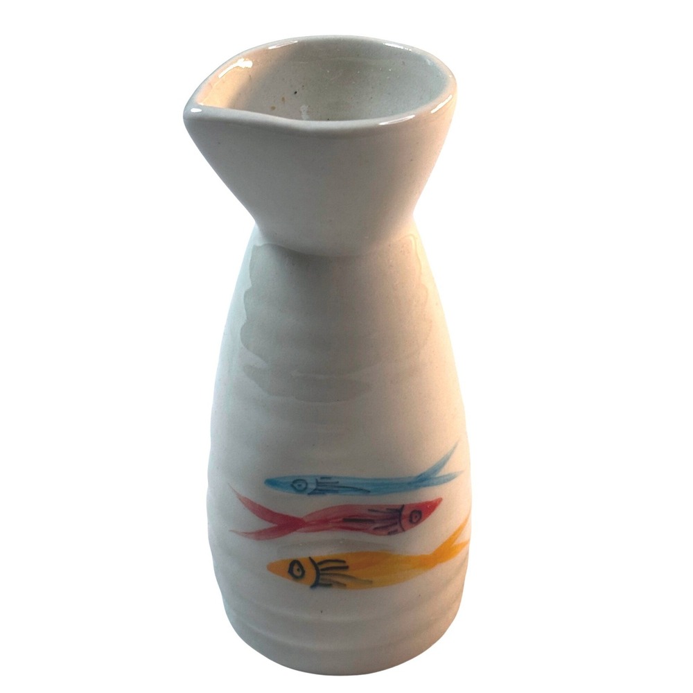 Vintage Italian Art Pottery Pitcher / Carafe – Hand Painted Fish – Italy 480 MCM